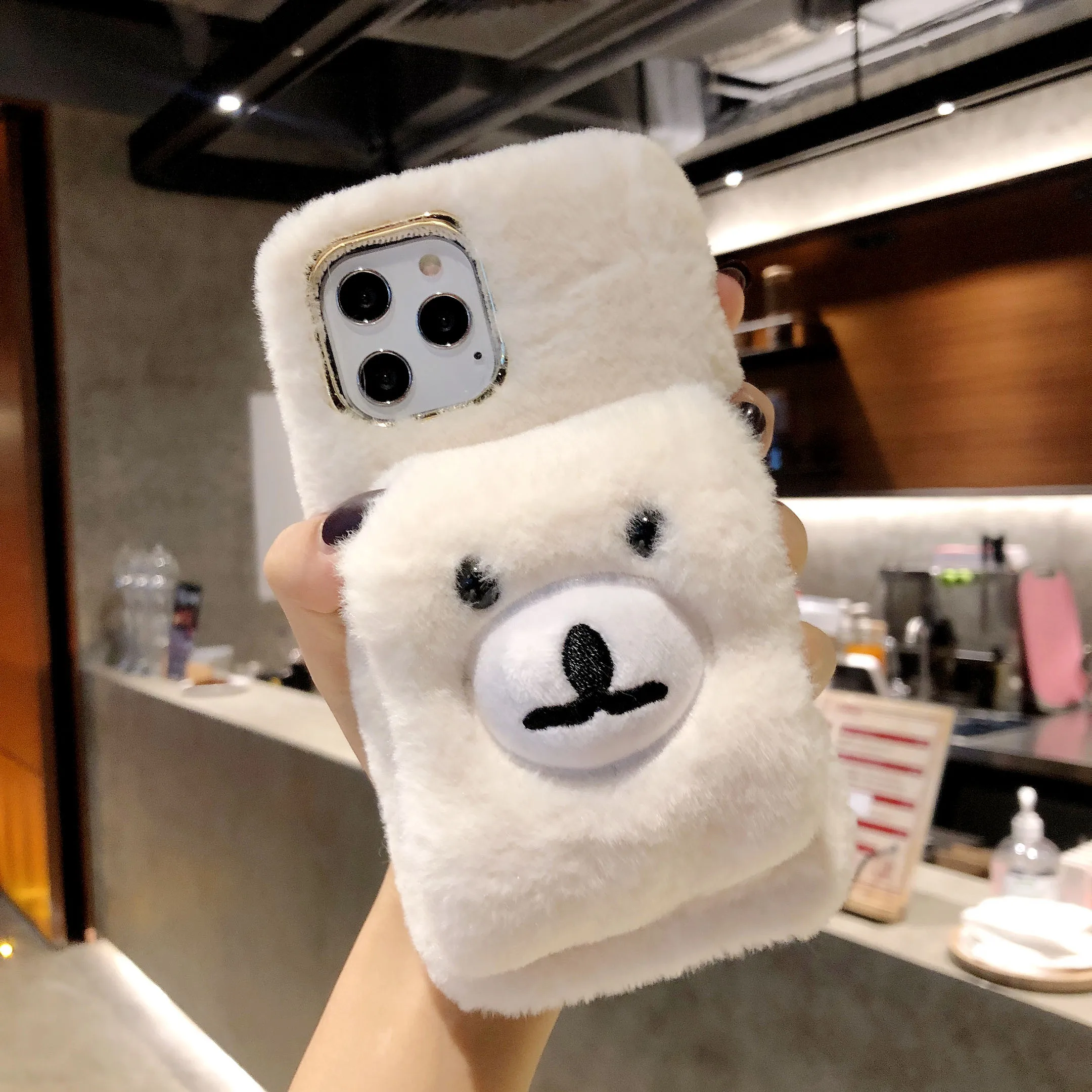 Теплый Пушистый Плюшевый чехол с маленьким медведем на запястье для телефона iPhone