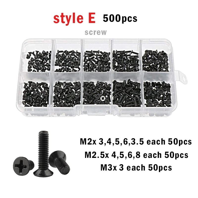 

500/1140 шт. M1.4 M1.6 M2 M2.5 M3 M4 M5 черный микро крестообразный плоский винт с потайной головкой для очков для ноутбука