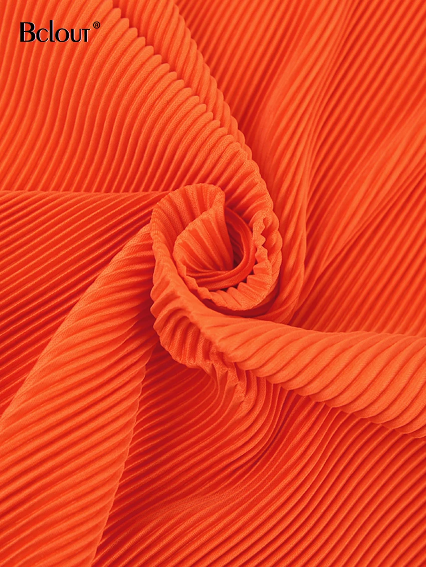 Bclout оранжевые плиссированные брючные костюмы для женщин Винтажная рубашка