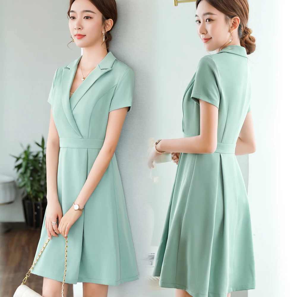 

Korean Summer Suit Collar Temperament Midi Dress Women Design Slim Bodycon Dress Elegant Fashion Office Lady High-End Sexy Dress