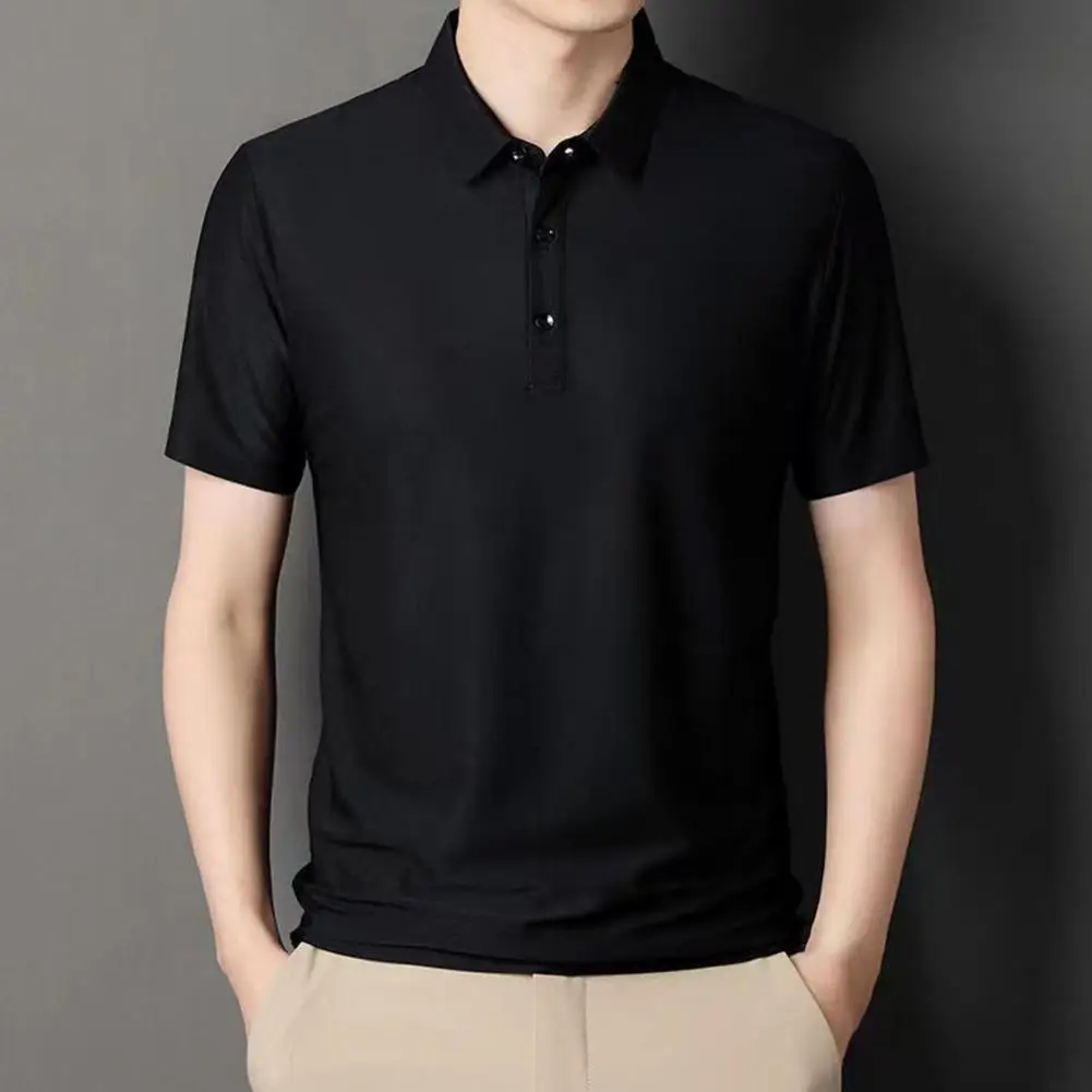 

Quick Dry Trendy Casual Turn-down Collar Summer Tops Plus Size Men T-shirt Wear-resistant for Daily Wear