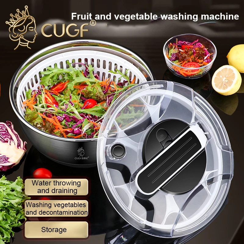 

Stainless Steel Vegetable Fruit Dryer Drainer Salad Spinner Dehydrator Clean Manual Vegetables Drainer Centrifuge Kitchen Tools