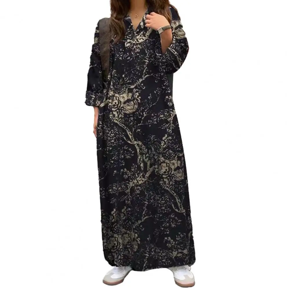 

Женское платье-рубашка с цветочным принтом, V-образным вырезом и длинным рукавом