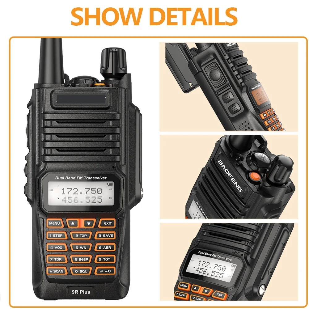 2PCS Walkie Talkies Waterproof Baofeng UV-9R PLUS 10W Portable CB Ham Radio Transceiver VHF UHF 2 Way Radio Uv9r Plus Hunt 10KM