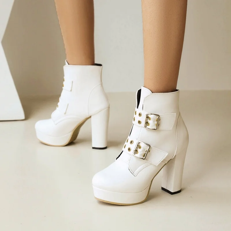 

Autumn And Winter new style Rivets Buckle boots Fashion High heels Women's Short boots boots female women shoes