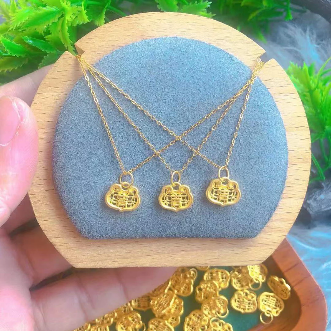 

1pcs 24K Yellow Gold Pendant For Women 3D Auspicious Clouds Longevity Lock Pendant 0.2-0.3g