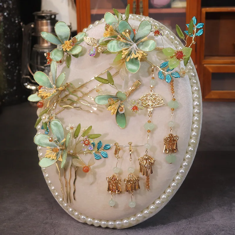 Заколка для волос NiuShuya в этническом стиле Классическая шпилька с зеленым цветком