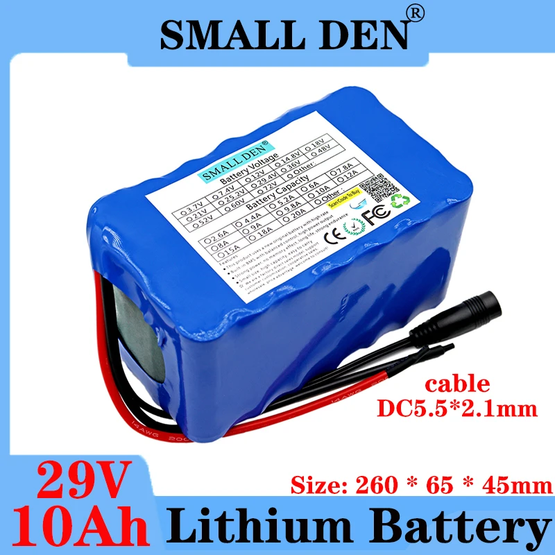 

24V 29V 10A 18650 lithium battery pack 7S4P 10000mAh Built-in 15A BMS, electric bicycle electric wheelchair battery