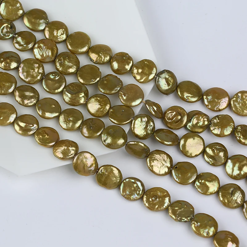 

12-14mm Natural Freshwater Coin Shape Irregular Shape Pearl Strands