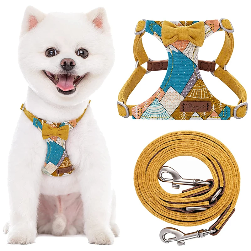 

Adjustable Dog Harness and Leash Set No Pull Cute Pet Harness Vest Soft Padded No Choke Walking for Puppy Small Medium Dogs