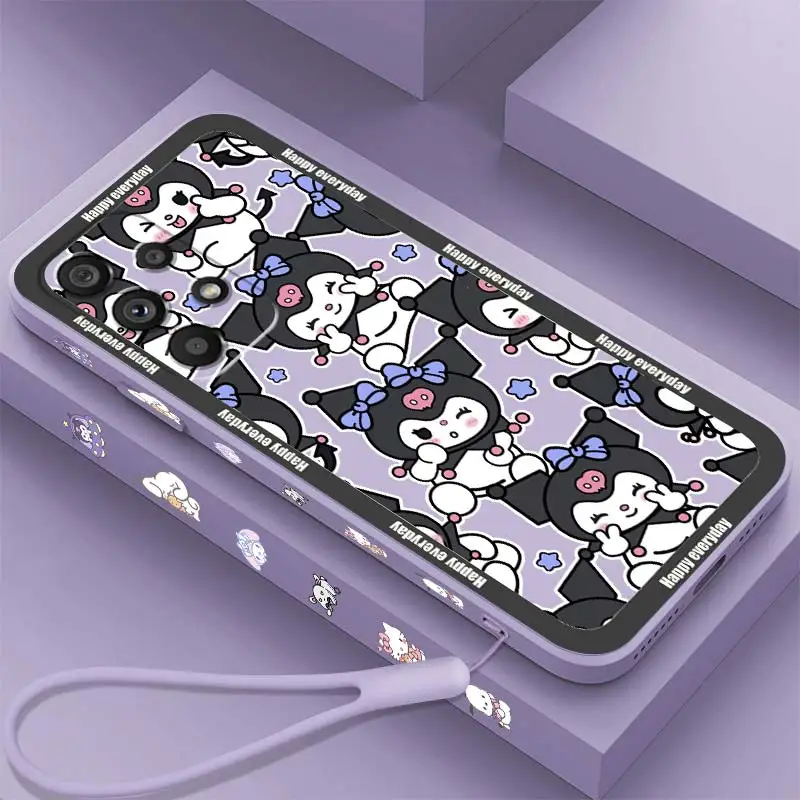 

Kulomi Cinnamoroll Kitty Phone Case For Samsung A53 A52 S A33 A32 A51 A71 A21S A13 A73 A50 A72 A23 A12 5G Liquid Left Rope