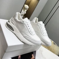 2022 spring new pearl thick bottom muffin sports shoes womens casual white shoes lace up round head leather daddy shoes fashion