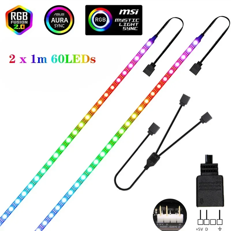 YSRSAI RGB светодиодная лента 5В для ASUS AURA SYNC, MSI Mystic Light Sync