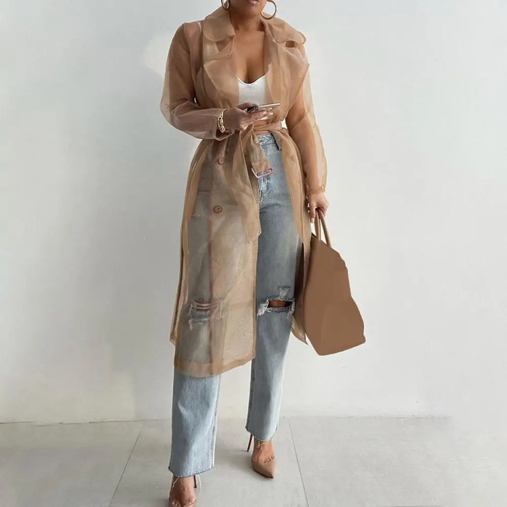 

Casual Beach Coat Turndown Collar Ladies Shirt Coat Lace-up Long Shirt