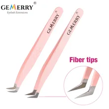 1 Pcs Eyelash Tweezers Extension Pink Stainless Steel Superhard Tweezers With Fiber Tips High Precision Anti-Static Tweezers