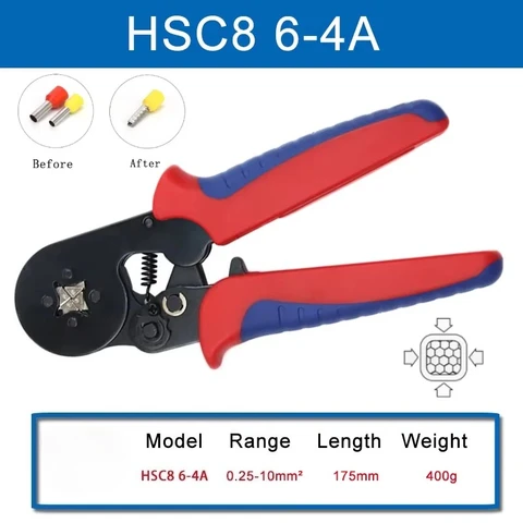 HSC8 6-4A Клещи для обжима проводов Многофункциональный разъем для проводов Инструменты для электриков Трубчатый зажим Кабель VE Изолированный терминал