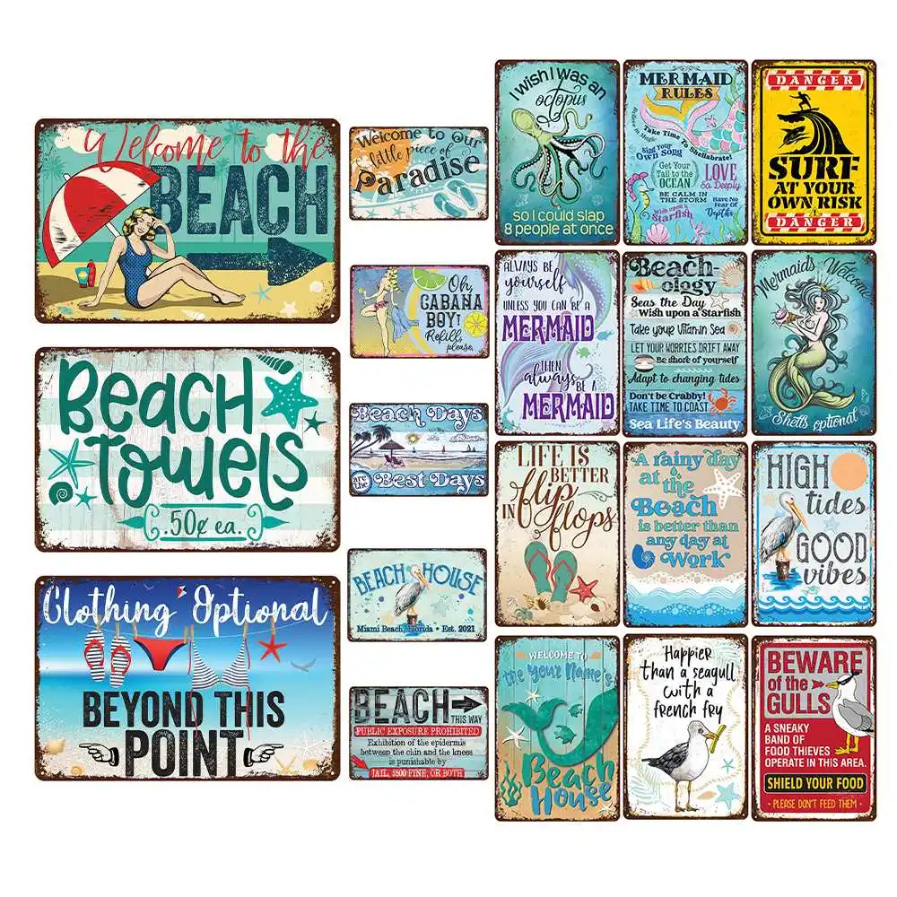 

Beach Metal Sign Vintage Welcome To The Beach Decor Iron Plate Paintings Beach House Metal Plaques Wall Decor