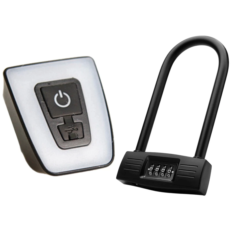

1 Set Bike Bicycle Light Usb Bicycle Front Light Lamp & 1 Pcs Bicycles U Lock Bike Scooter Lock Combo Gate Lock