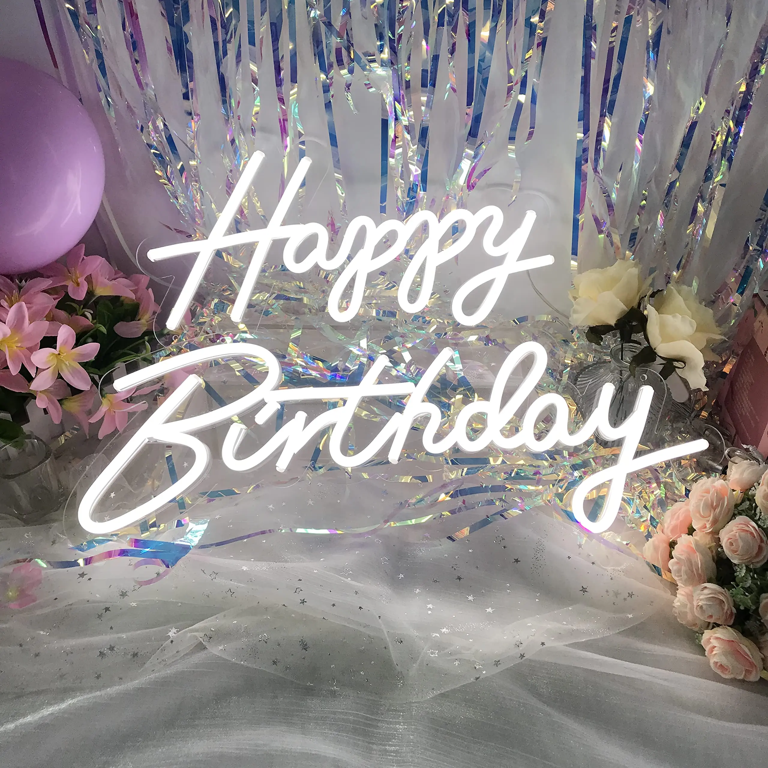

LED Happy Birthday Neon Sign Wall Hanging Custom Pink Warm Cold White Pub Club Home Party Decor Neon Light 23''x 16.5''