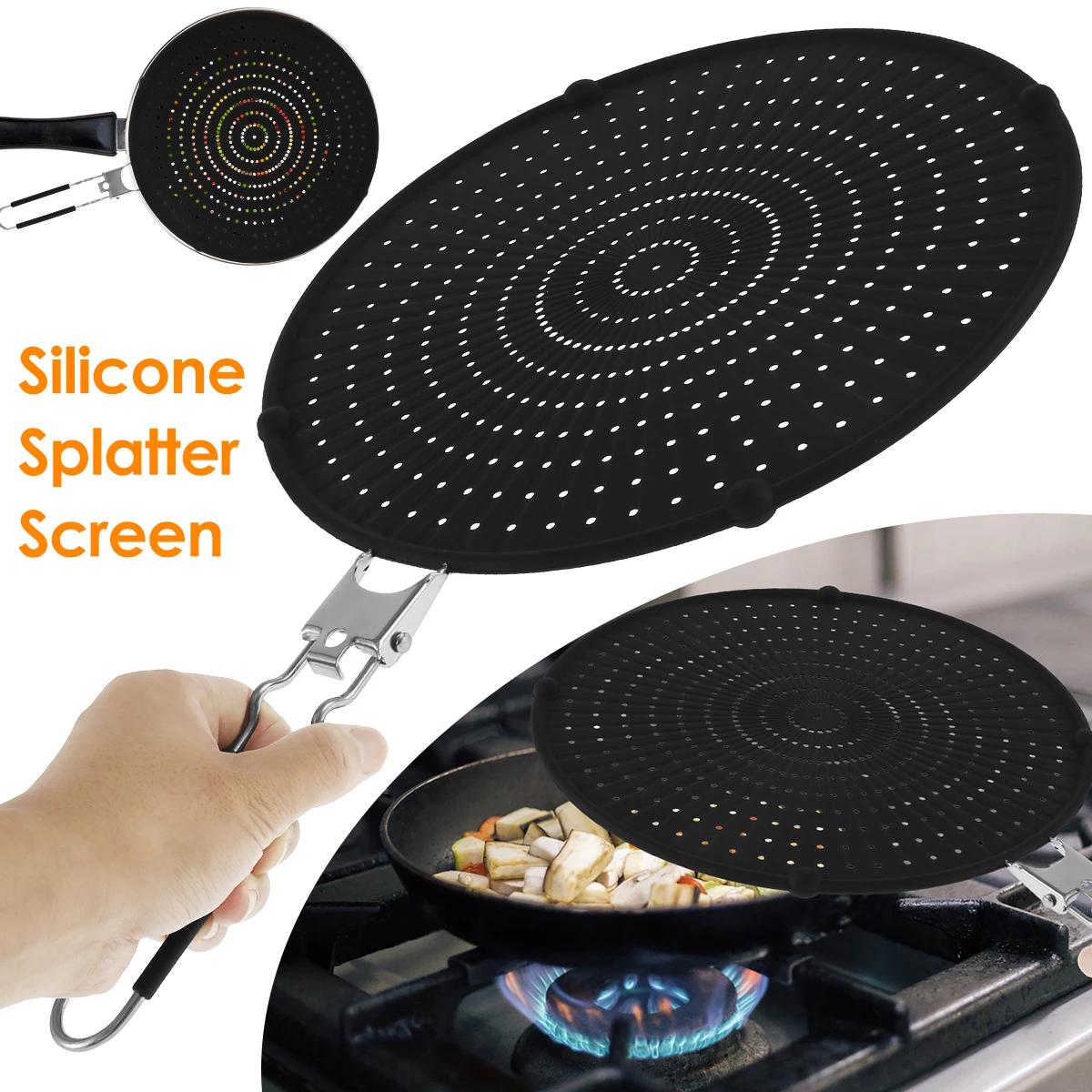 

Silicone Splatter Screen for Cooking Multipurpose Silicone Splatter Cover with Foldable Handle 12.6 inch Heat Resistant Splatter