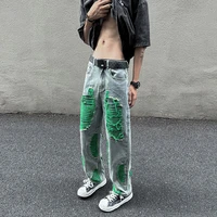 summer 3 color ripped jeans men fashion casual straight jeans mens japanese streetwear loose hip hop hole denim trousers men