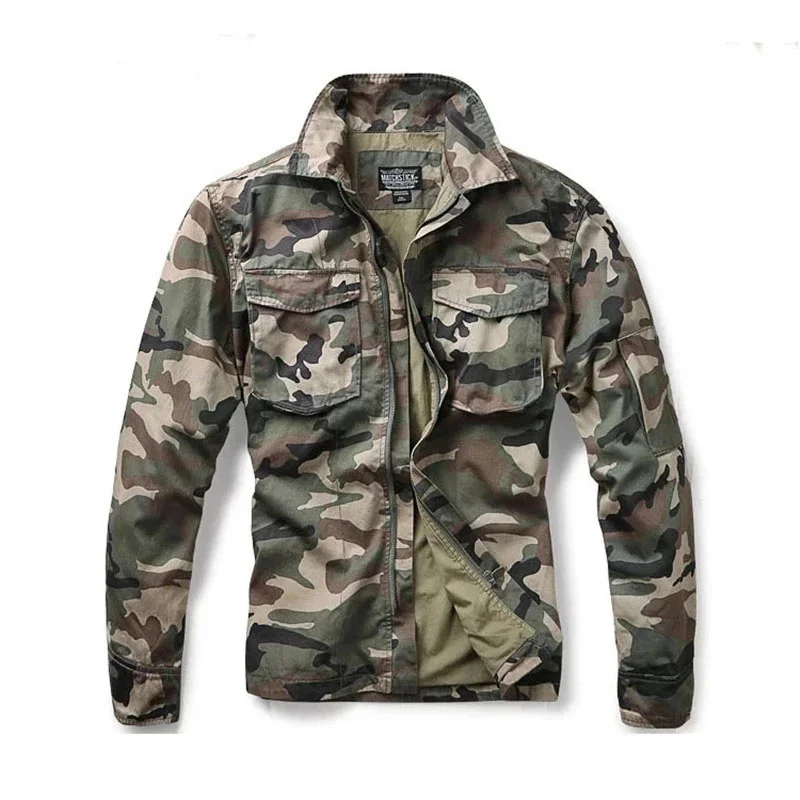 

Men's Camouflage Jacket Multi Pockets Cargo Outerwear Outdoor American Military Pilot Coat Large Size 6XL Male