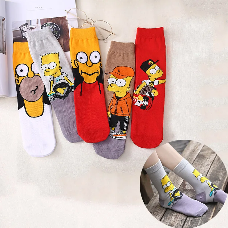 

Cartoon Simpsons Socks Cotton Couple Anime Socks Mid-High for Men Women College Skateboard Socks