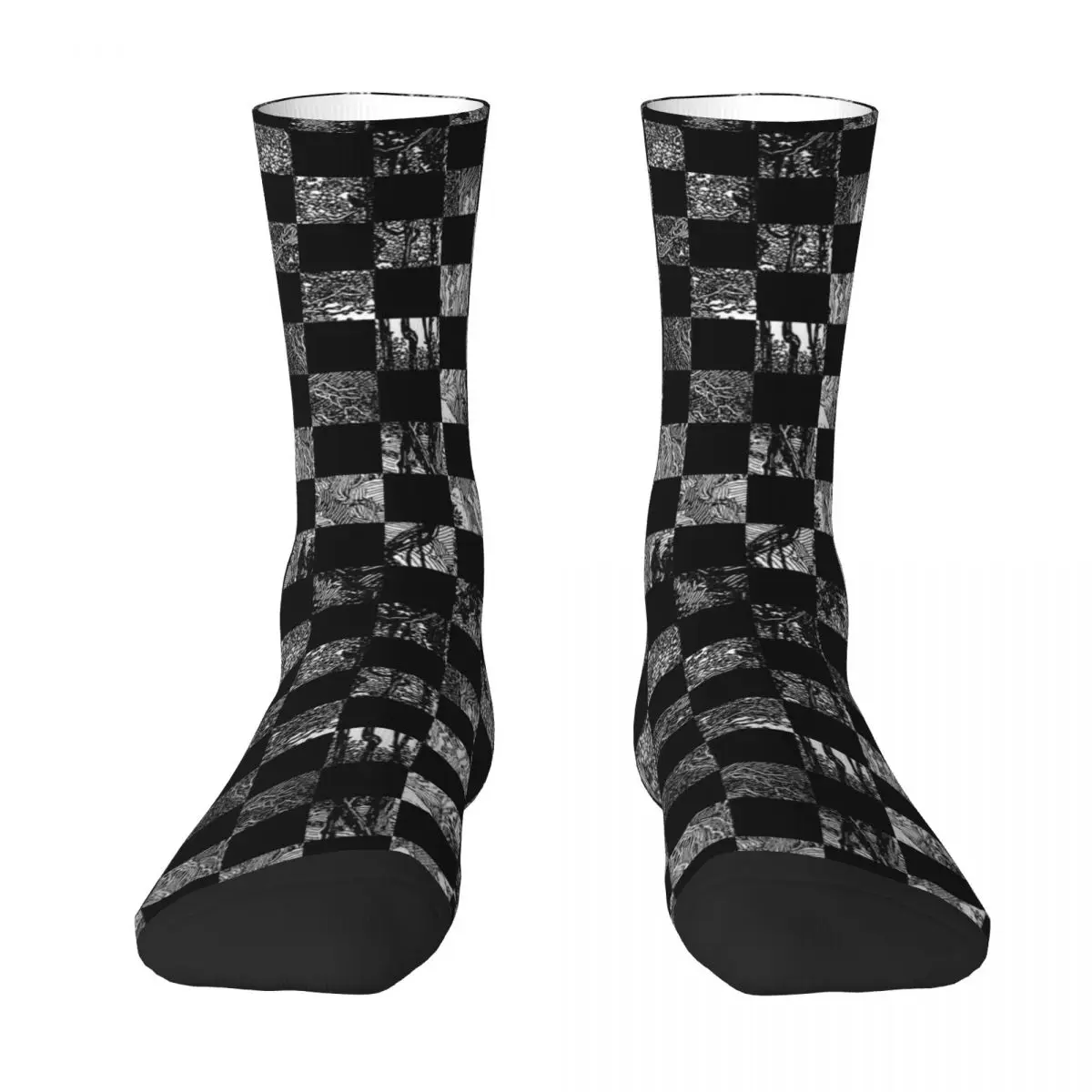 Copper engraving chessboard Adult Socks checkerboard,flower Unisex socks,men Socks women Socks
