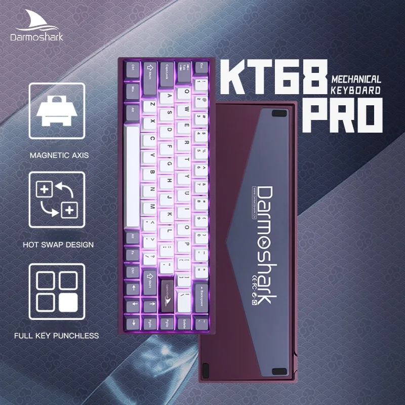 Darmoshark Kt68pro Механическая клавиатура с магнитной осью из алюминиевого сплава
