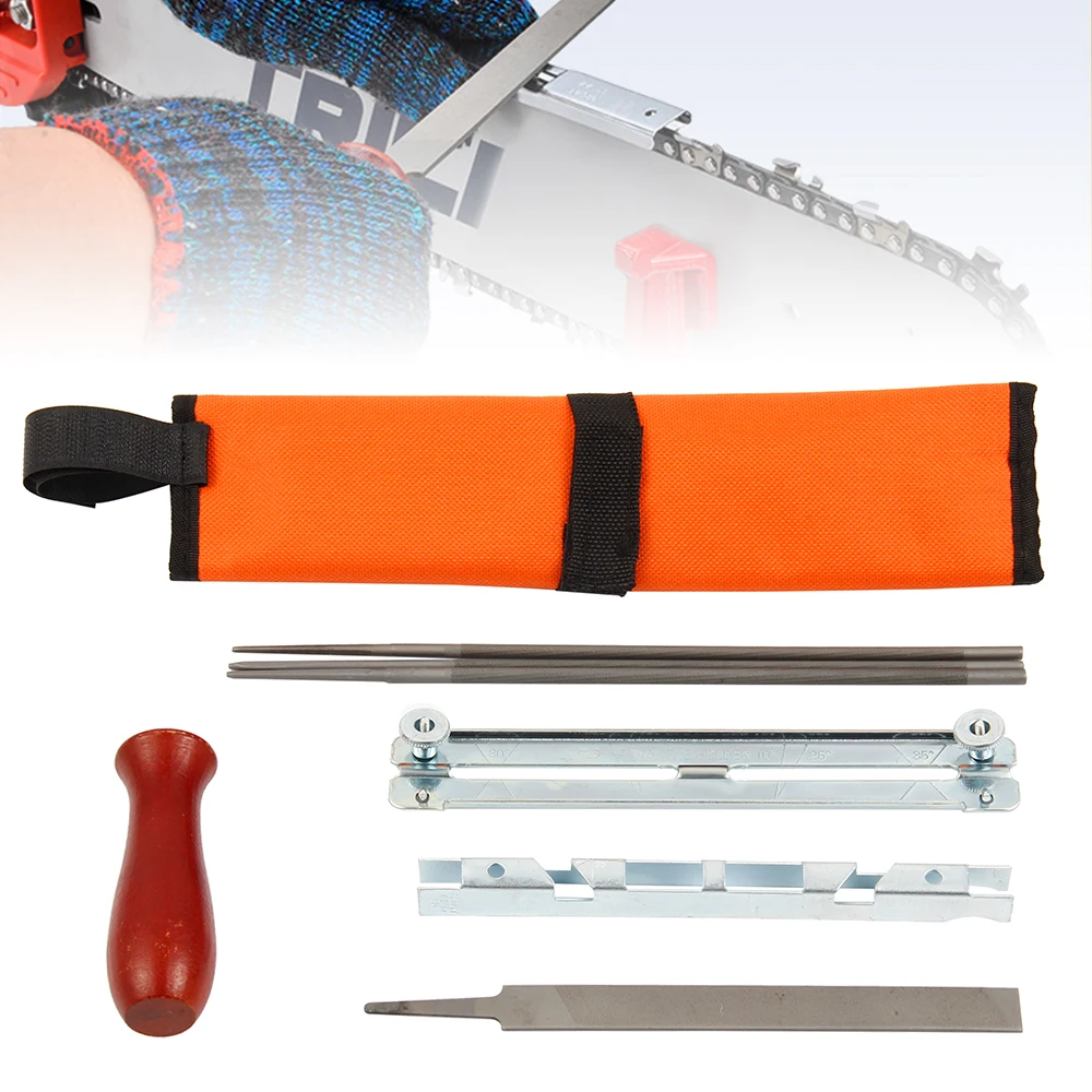 7Pcs/Set Professional Chainsaw Chain Grinding Kit Hardwood Handle + Round / Flat File Guide Bar Sharpener Accessories - купить по