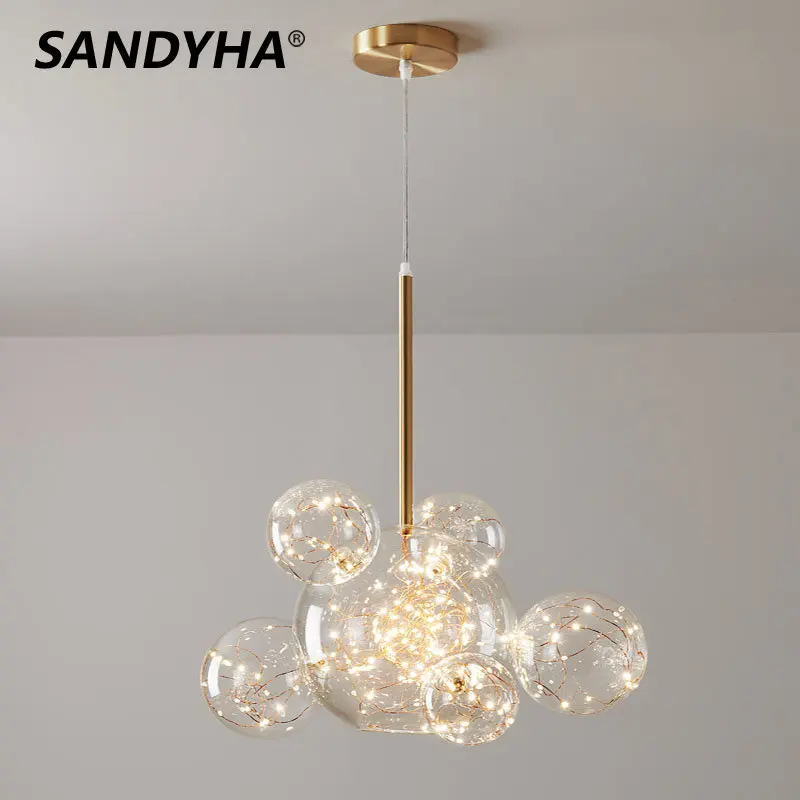 

Modern Chandeliers Glass Ball Gold Pendant Lighting Luxury Living Room Lamps Bedroom Study Home Decoration Kitchen Hanging Lamp