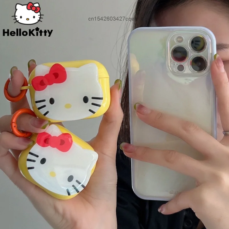 

Желтый защитный чехол Sanrio с рисунком Hello Kitty Airpod, чехол для Airpods 1, 2, 3, Роскошный дизайнерский симпатичный чехол для беспроводной гарнитуры ...