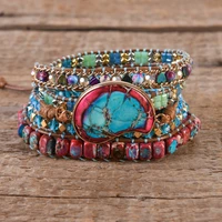 premium new heart shape leather 5x wrap bracelets w vibrant stones chain beads bracelet boho classic jewelry dropshipping