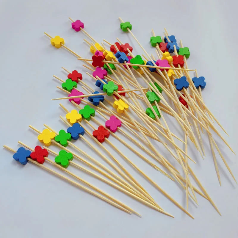 

100pcs Bamboo Picks Skewers Fruit Toothpick Party Food Pick Cocktail Wooden Sticks Sandwich/Dessert Pick-up Wedding Shower Decor