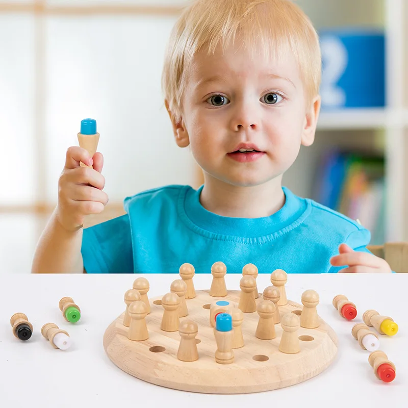 Kids Wooden Memory Match Stick Chess Fun Color Game Board Puzzles Educational ToyCognitive Ability Learning Toys for Children