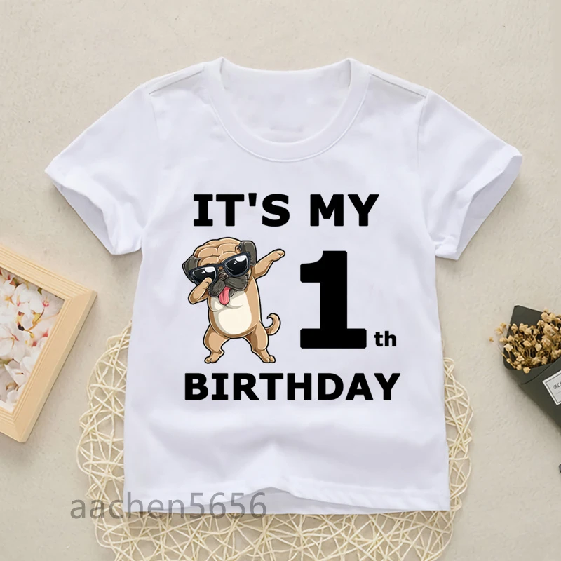 Funny Dogs Cartoon Birthday Number 1-9 Print Your Name Baby Kid T-shirts Children Birthday Girl Gift Present Clothes,Drop Ship