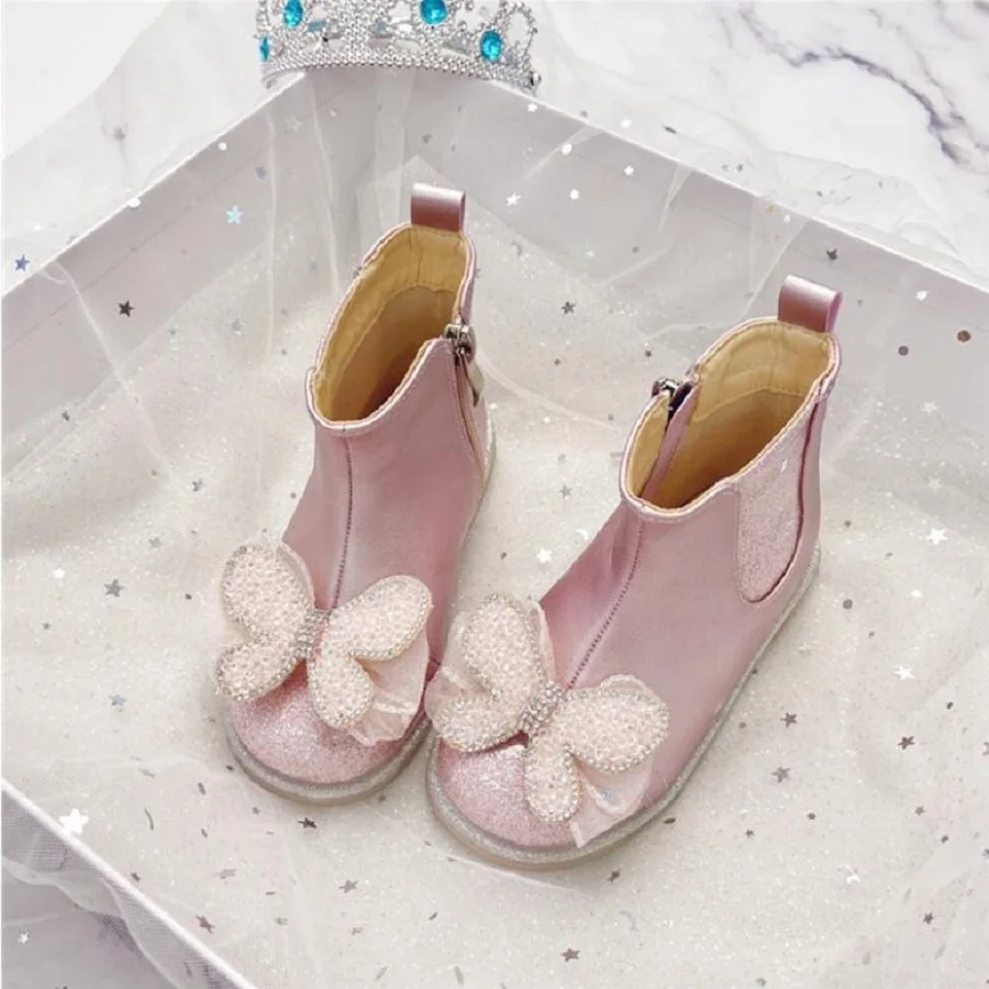 

Girls' Short Boots 2023 Autumn/Winter New Baby Boots Princess Leather Shoes Show Horse Boots Single Boot Silver Pink 24-36