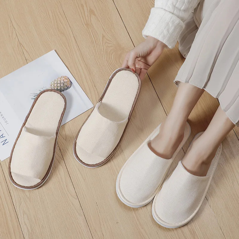 3Pairs/Lot Cheap Hotel Slippers Men Women Travel Disposable Cotton Linen Cloth Hospitality Soft SPA Shoes Guest Slides