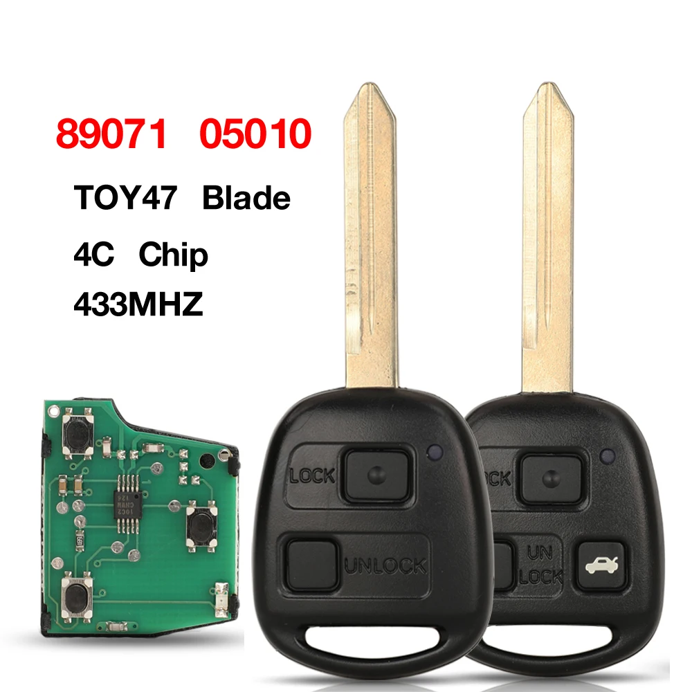 Jingyuqin P/N: 89071 05010 433 МГц 4C Чип 2/3 кнопки для Toyota Yaris Avensis с необработанным лезвием TOY47