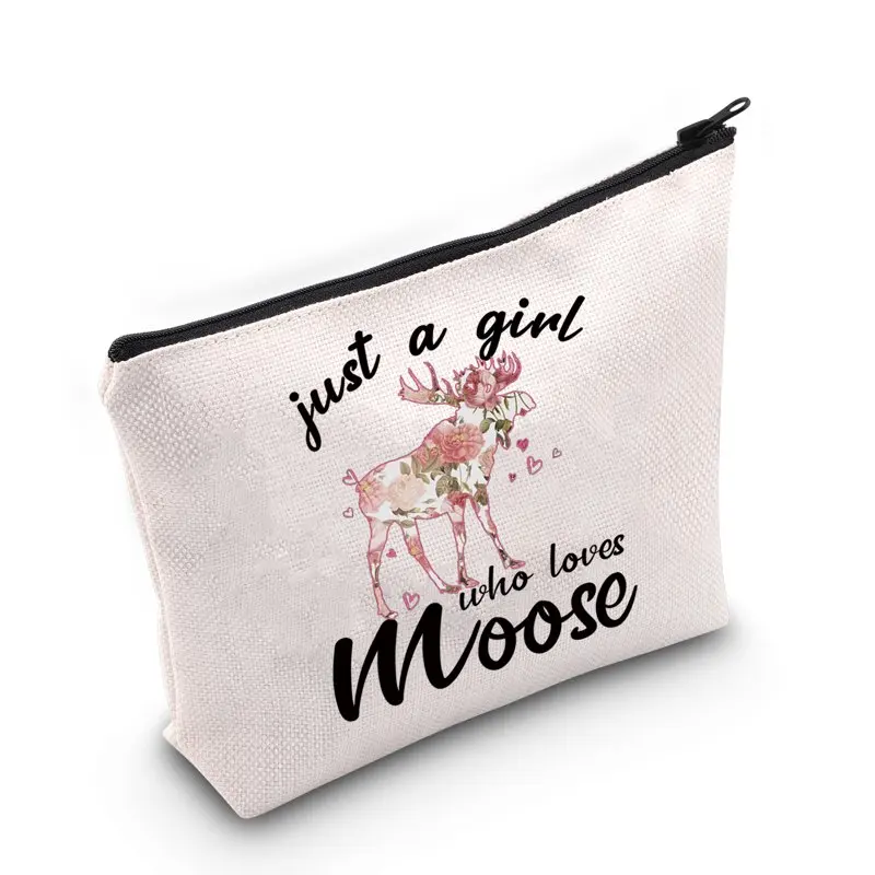 

Funny Moose Cosmetic Make up Bag Animal Lover Gift Just A Girl Who Loves Moose Makeup Zipper Pouch Bag Moose Lover Gift For Wome