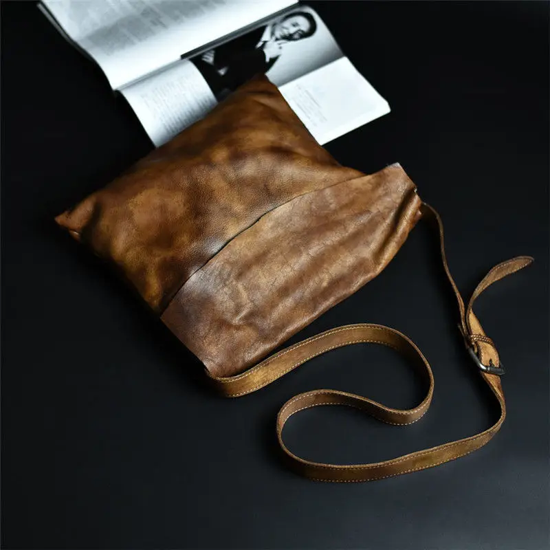 

Pures and Bags New Handmade Leather Shoulder Bag First Layer Cowhide Retro Casual Messenger Bag Simple Men's Bag Luxury Bags