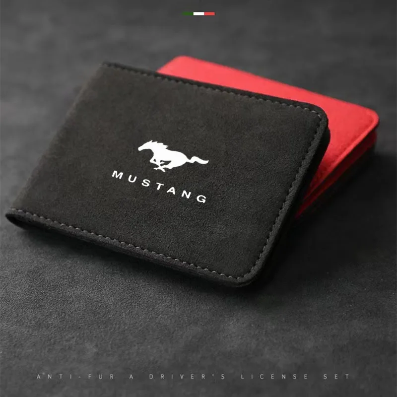 

For Ford Mustang 500 GT SHELBY Car Documents Storage Bag Suede Wallet Logo ID Card Driver License Holder Organizer Bag
