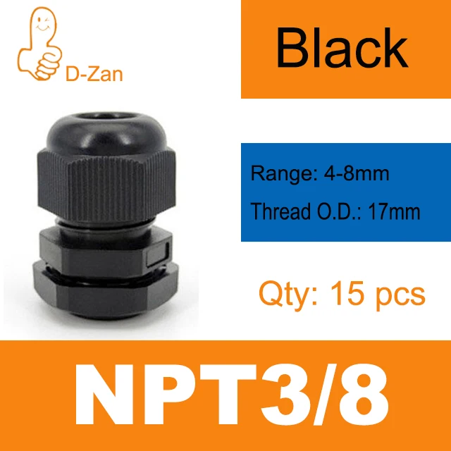 Кабельный ввод NPT3/8 для пластикового водонепроницаемого черного/белого цвета