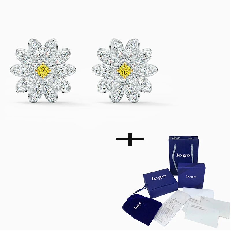 

Новинка 2020, модные классические серьги в виде вечного цветка с желтыми кристаллами для подарка жене, изысканный романтический подарок на день святого валентина
