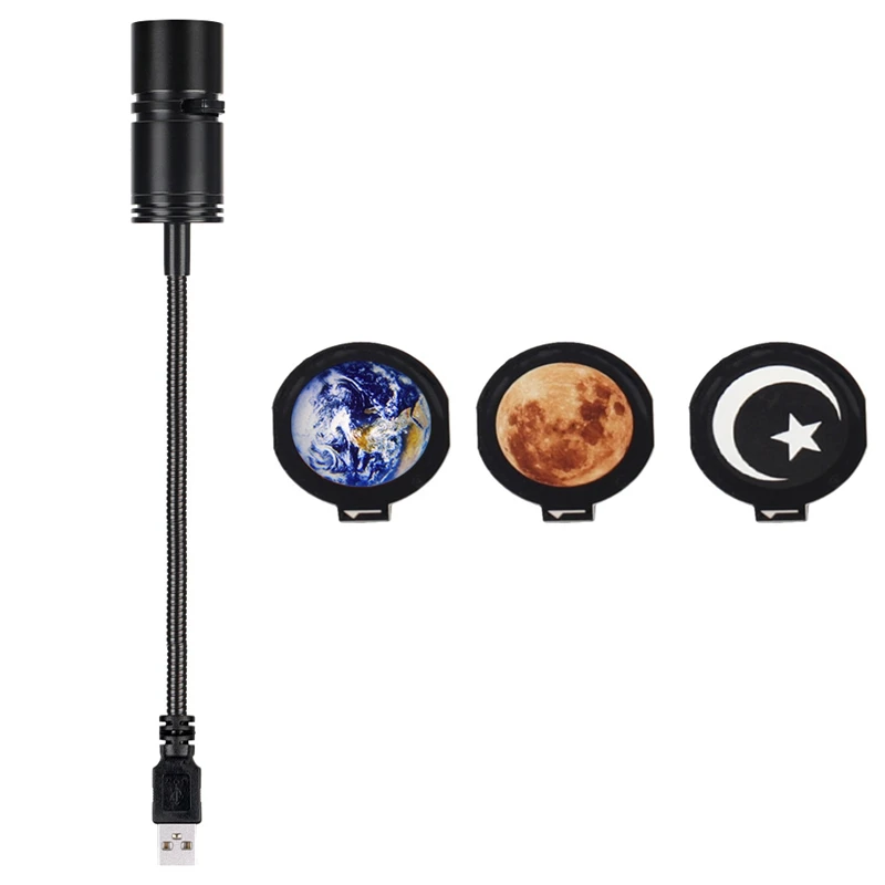 

360 Rotatable USB Star Projector 3 In 1 Earth Moon Projection Lamp LED Night Light For Bedroom Decoration Projector