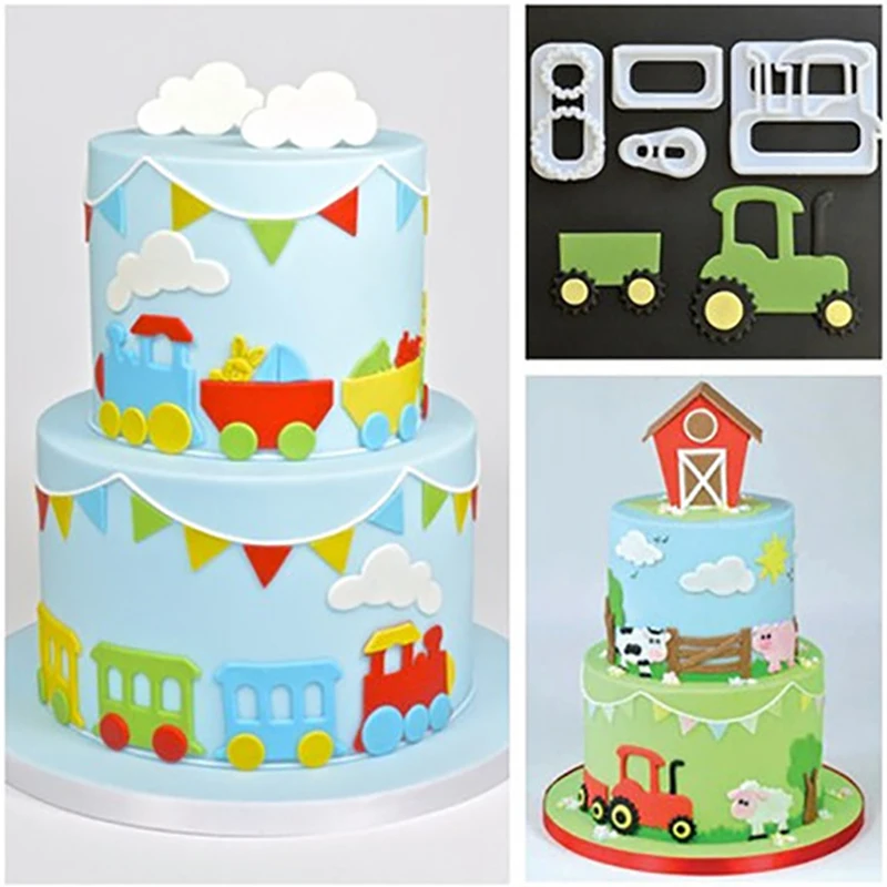

4pcs/set Plastic Fondant Cutter Cookie Cake Mold Tractor Car Fondant Mold Fondant Cake Decorating Tools Sugarcraft Accessories
