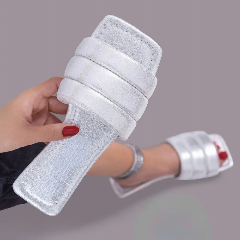 

New Women's Casual Slippers Fashion Solid Color Square Toe Flats Outdoor Comfortable Non-slip Beach Sandals Sapatilha Feminina