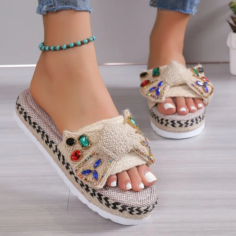 

Women's Slippers Platform Summer Shoes for Women 2023 New Beach Casual Heeled Sandals Bohemian Handmade Ladies Espadrilles
