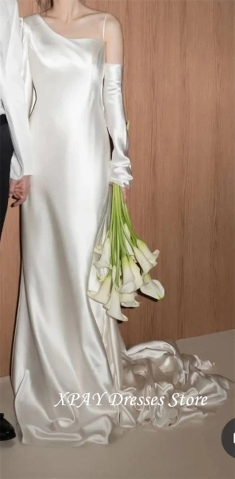 XPAY Атласное свадебное платье со шлейфом