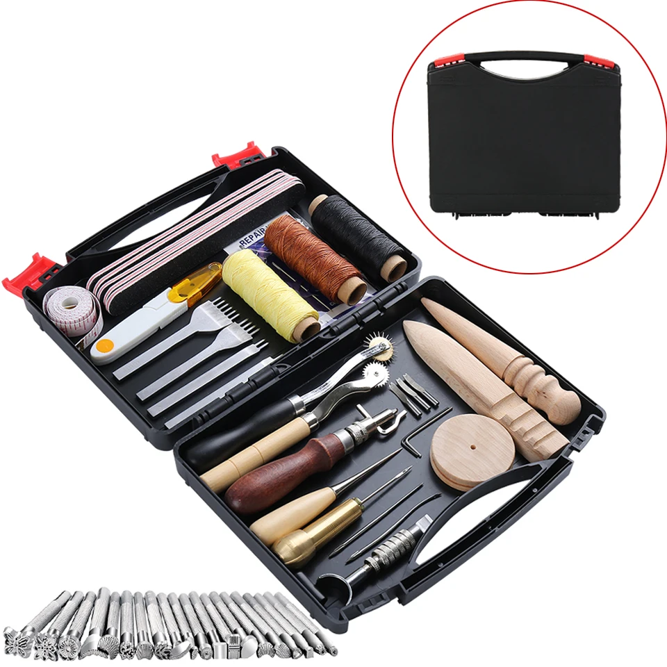 Инструменты и принадлежности для работы с кожей 44 шт. в коробочке инструментов